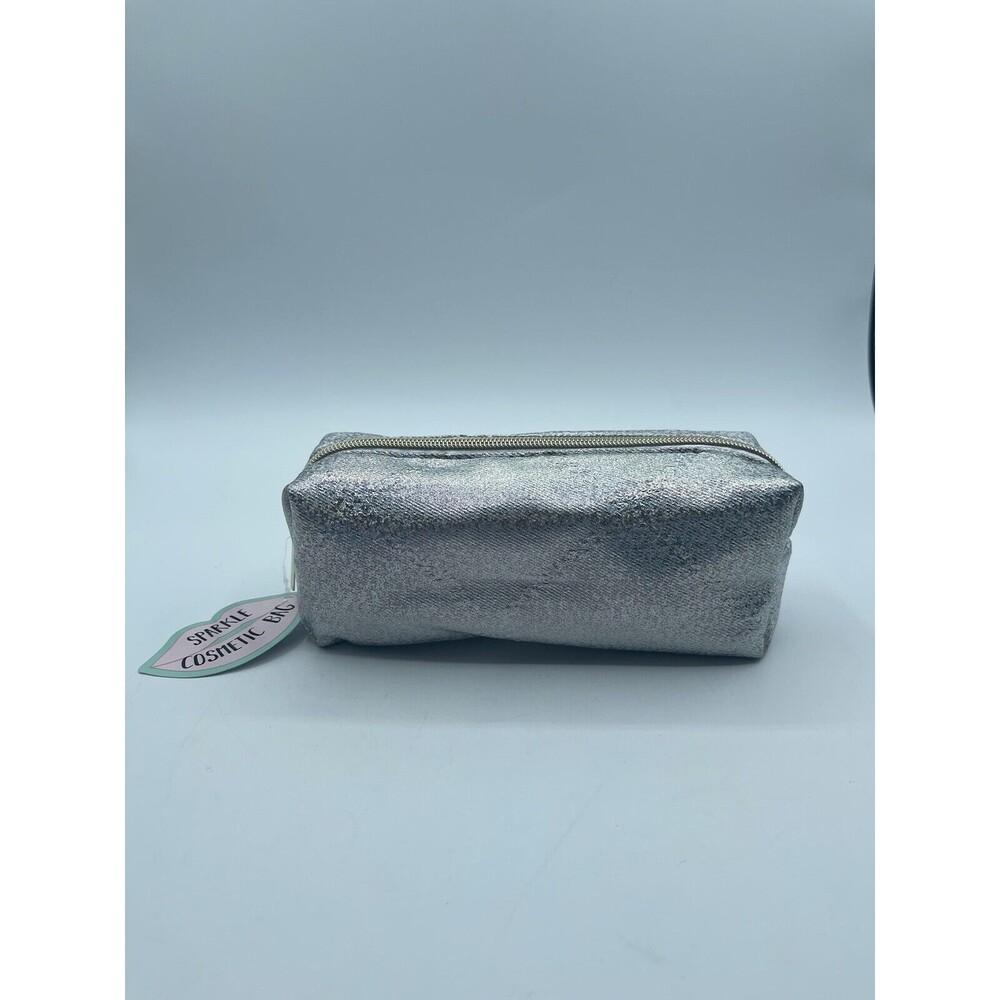 Sparkle Cosmetic Bag - Iridescent Silver, Zippered, Purple Lining NWT
